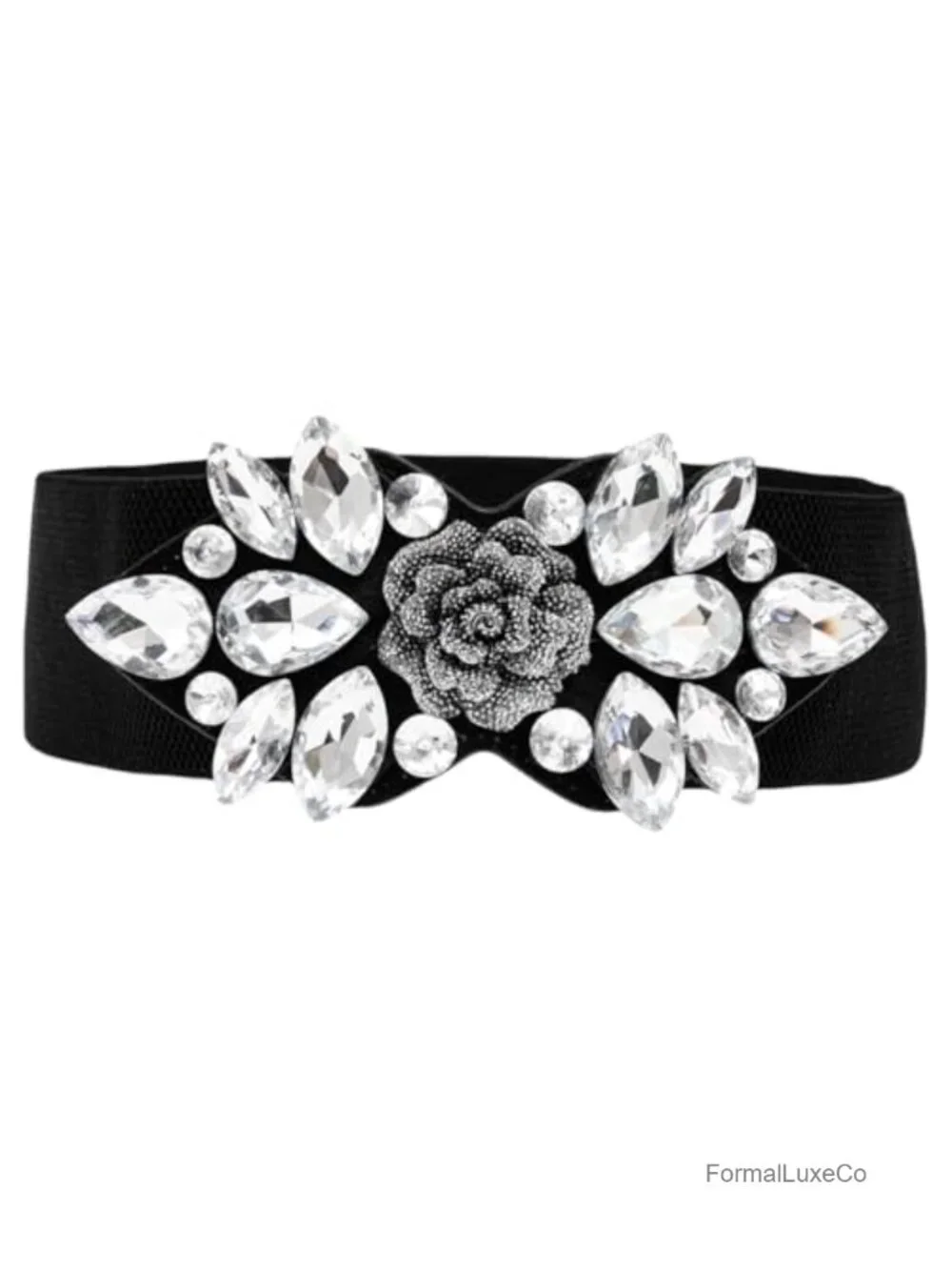 Crystal Wide Stretchy Belts for Dress - Rhinestone Buckle